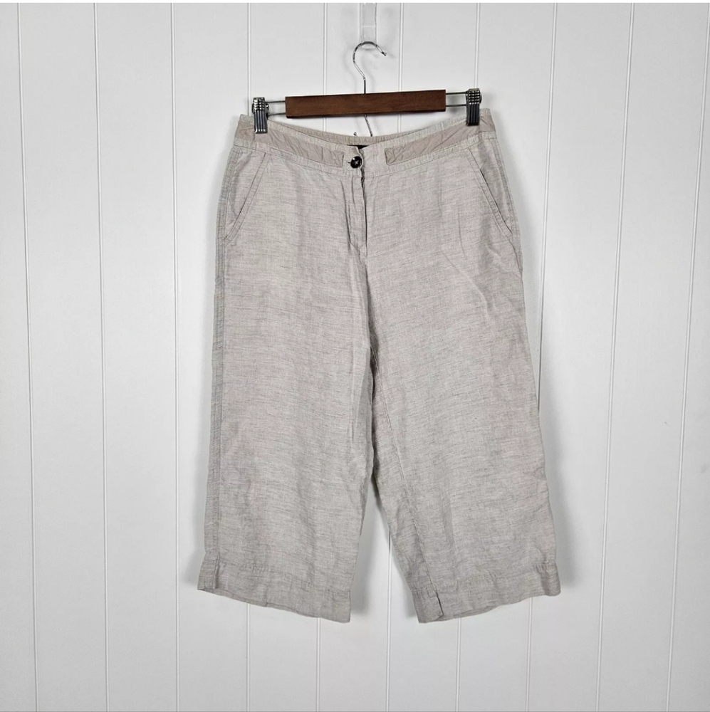 Talbots 6 Petite Khaki Capri Loose Linen Pockets Lightweight Cropped